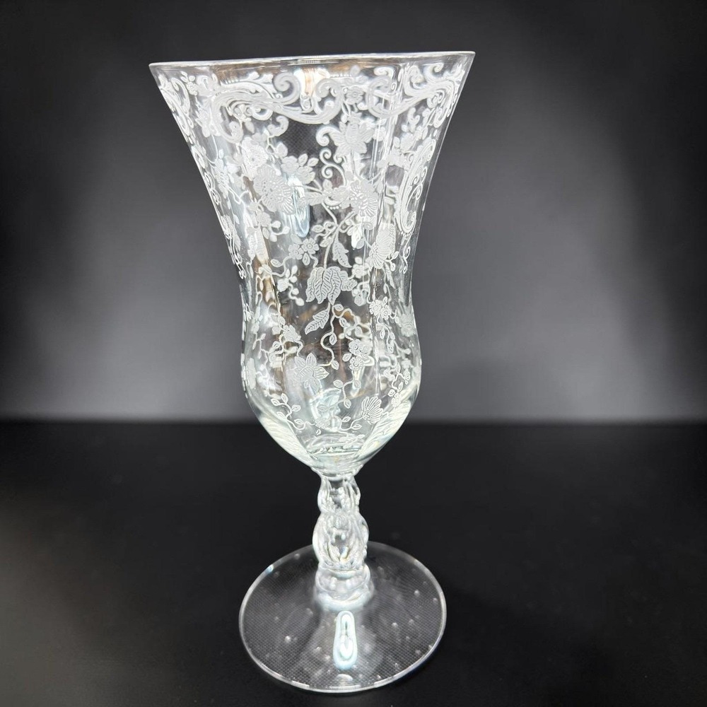 Cambridge Chantilly Etched Glass Goblet Cup Clear Floral Stemware Single Glass